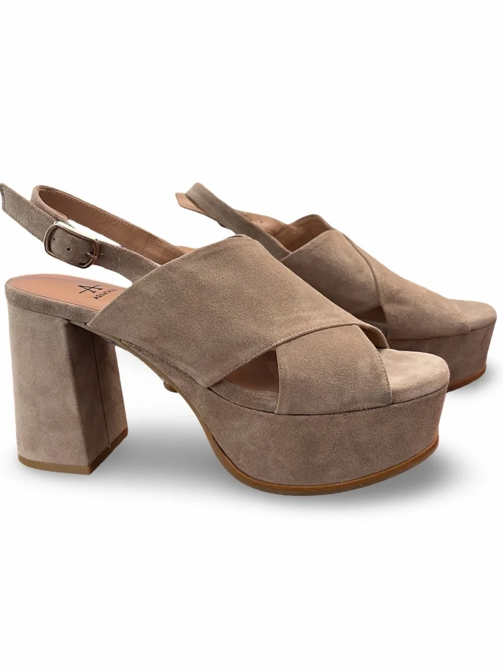 Aquatalia Nadina Taupe Suede Platform Sandal Slingback Heeled Size 9 Medium